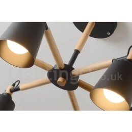 Lampadario moderno contemporaneo in legno e metallo a 6 luci