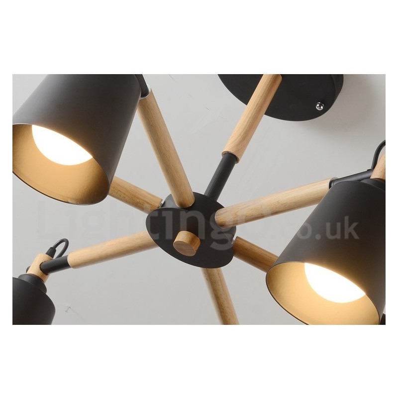 Lampadario moderno contemporaneo in legno e metallo a 6 luci