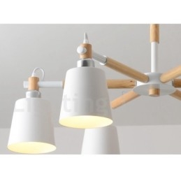 Lampadario moderno contemporaneo in legno e metallo a 6 luci