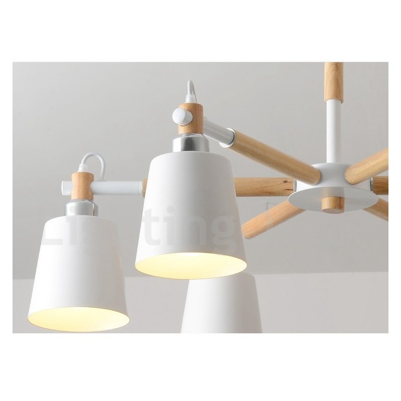 Lampadario moderno contemporaneo in legno e metallo a 6 luci
