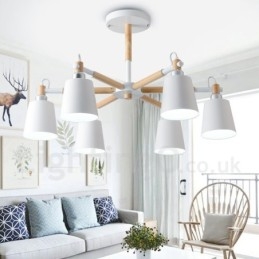Lampadario moderno contemporaneo in legno e metallo a 6 luci