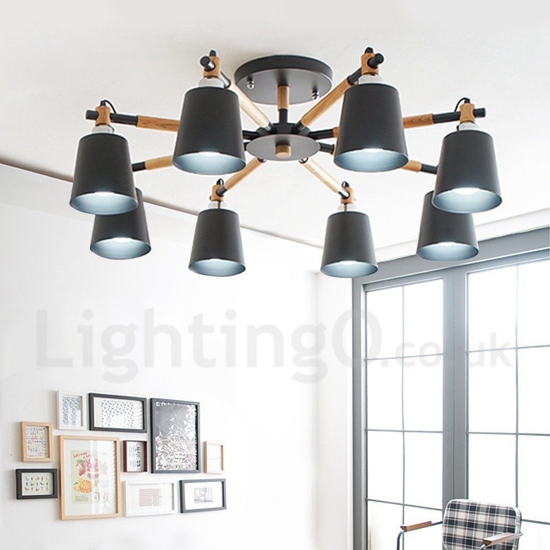 Lampadario moderno contemporaneo in legno 8 luci 78 x 46 cm