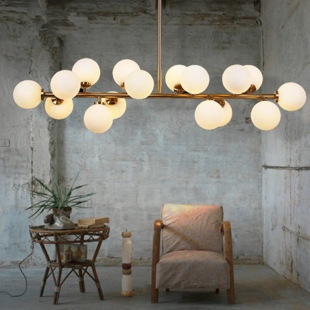 Lampadario contemporaneo a 16 luci con paralume in vetro e struttura in metallo