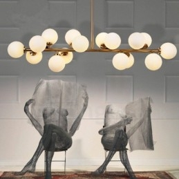 Lampadario contemporaneo a 16 luci con paralume in vetro e struttura in metallo