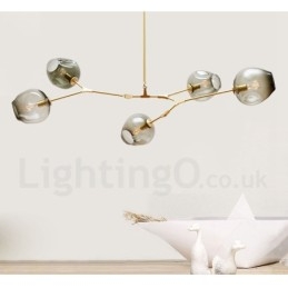 Lampadario contemporaneo a 5 luci con paralume in vetro 120 x 42 cm