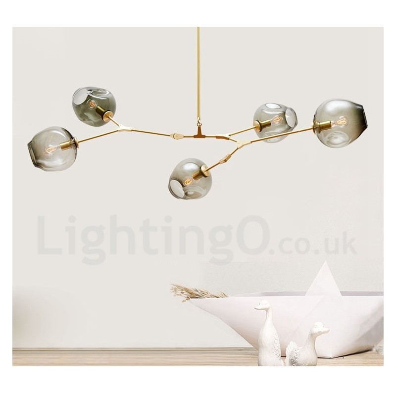 Lampadario contemporaneo a 5 luci con paralume in vetro 120 x 42 cm