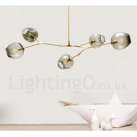 Lampadario contemporaneo a 5 luci con paralume in vetro 120 x 42 cm