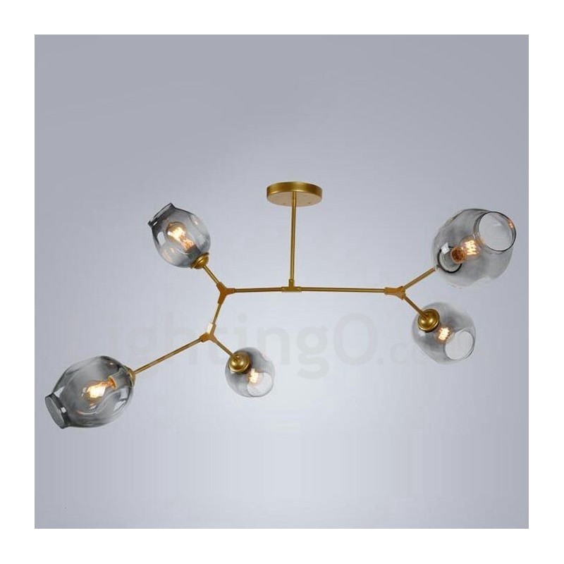 Lampadario contemporaneo a 5 luci con paralume in vetro 120 x 42 cm