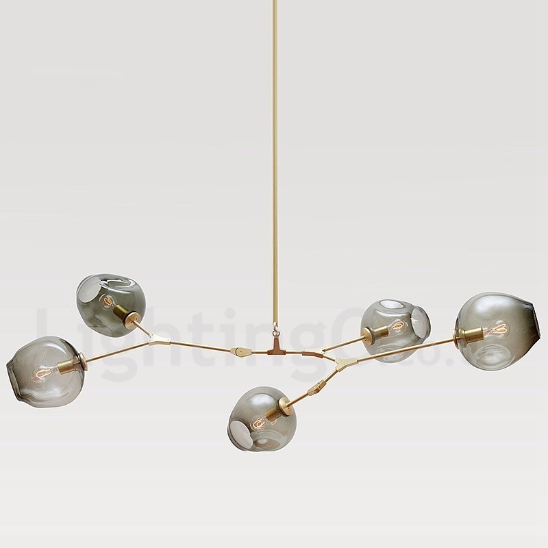 Lampadario contemporaneo a 5 luci con paralume in vetro 120 x 42 cm