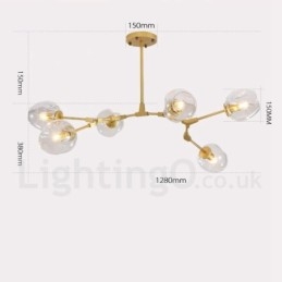 Lampadario moderno contemporaneo a 6 luci con paralume in vetro trasparente 120 x 42 cm