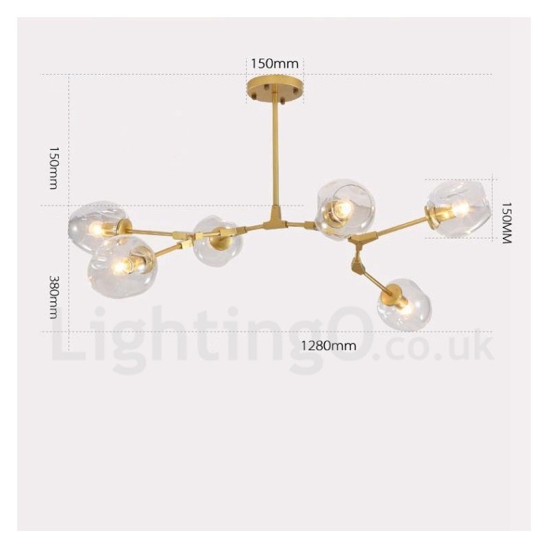 Lampadario moderno contemporaneo a 6 luci con paralume in vetro trasparente 120 x 42 cm