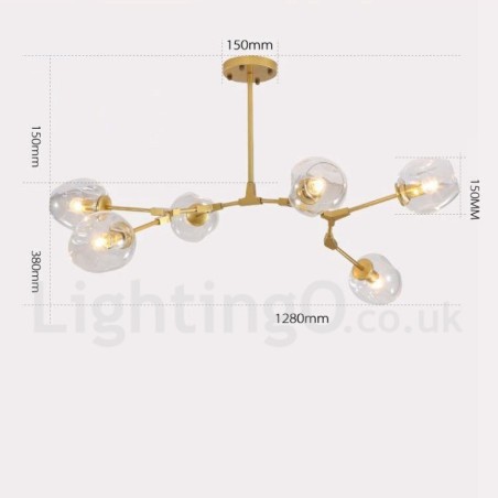 Lampadario moderno contemporaneo a 6 luci con paralume in vetro trasparente 120 x 42 cm