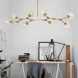 Lampadario contemporaneo a 8 luci con paralume in vetro trasparente, nero dorato, 120 x 42 cm