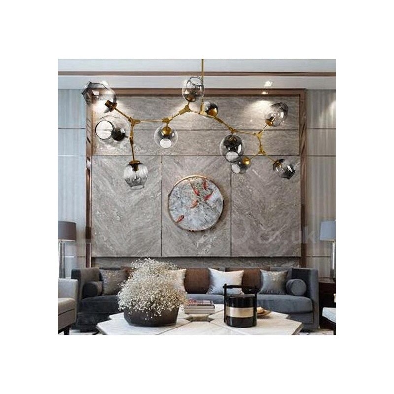 Lampadario moderno dorato a 10 luci con paralume in vetro 140 x 42 cm