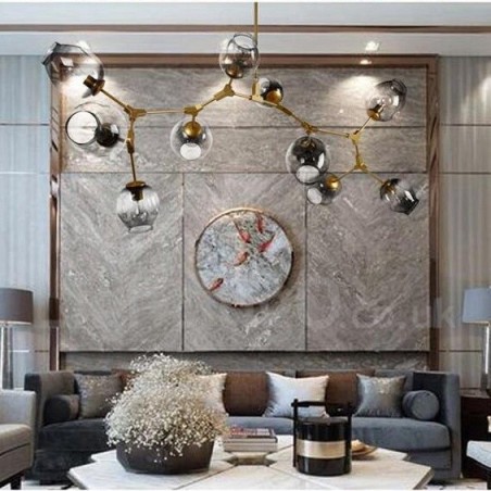 Lampadario moderno dorato a 10 luci con paralume in vetro 140 x 42 cm
