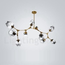 Lampadario moderno dorato a 10 luci con paralume in vetro 140 x 42 cm