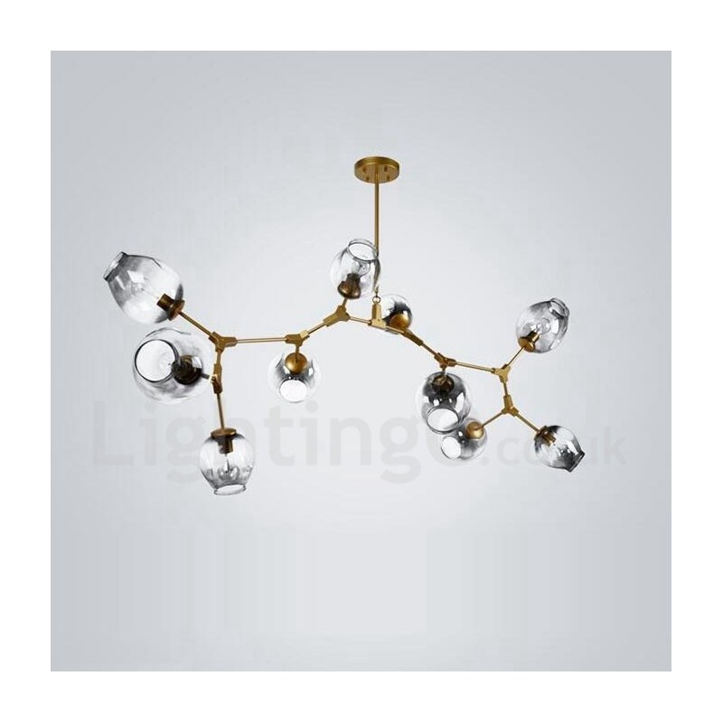 Lampadario moderno dorato a 10 luci con paralume in vetro 140 x 42 cm