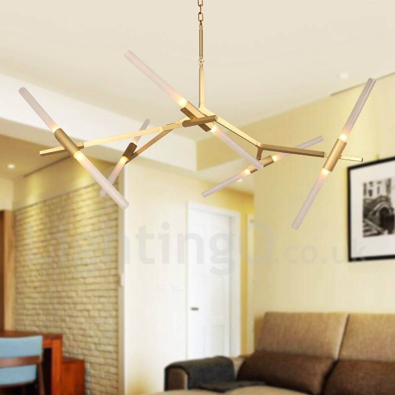 Lampadario contemporaneo a 10 luci nero dorato