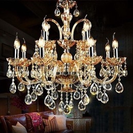 Lampadario in cristallo moderno classico in vetro giallo, E12/E14, catena regolabile