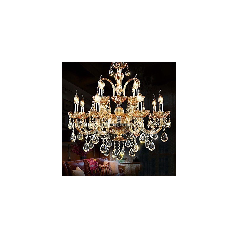 Lampadario in cristallo moderno classico in vetro giallo, E12/E14, catena regolabile