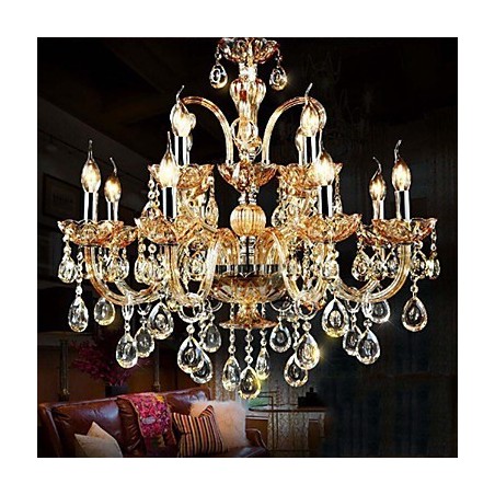Lampadario in cristallo moderno classico in vetro giallo, E12/E14, catena regolabile