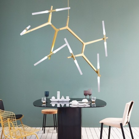 Lampadario contemporaneo a 12 luci nero dorato 70 x 188 cm