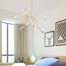 Lampadario contemporaneo a 12 luci nero dorato 70 x 188 cm