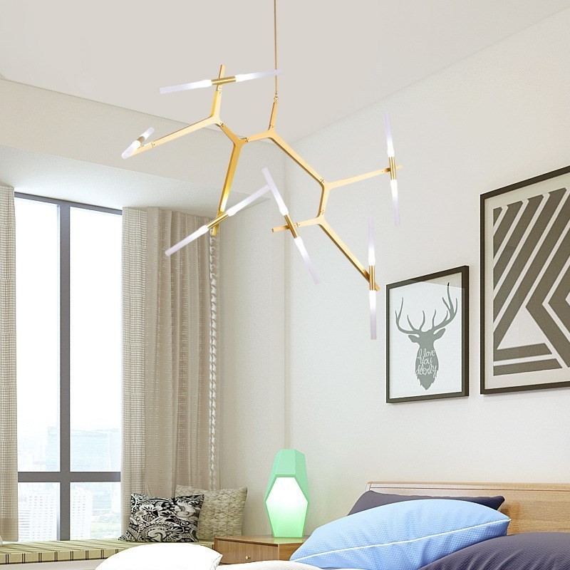 Lampadario contemporaneo a 12 luci nero dorato 70 x 188 cm