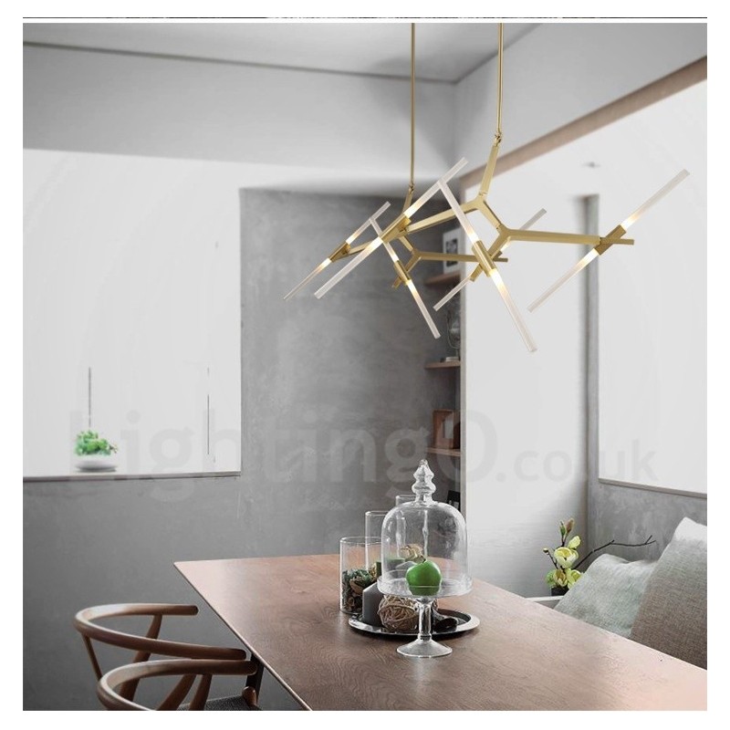 Lampadario contemporaneo a 12 luci nero dorato 70 x 188 cm