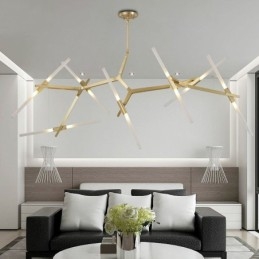 Lampadario moderno contemporaneo a 14 luci nero e dorato 204 x 112 cm
