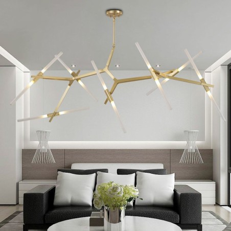 Lampadario moderno contemporaneo a 14 luci nero e dorato 204 x 112 cm