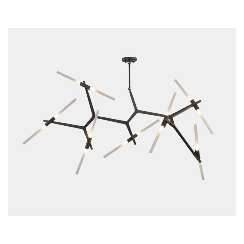 Lampadario moderno contemporaneo a 14 luci nero e dorato 204 x 112 cm