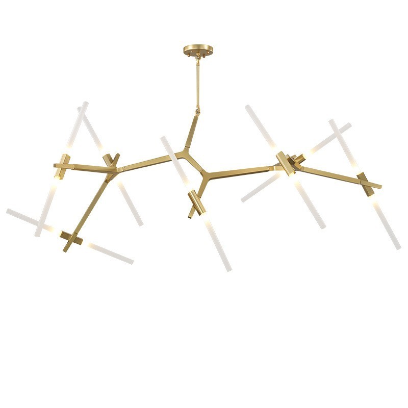 Lampadario moderno contemporaneo a 14 luci nero e dorato 204 x 112 cm