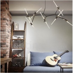 Lampadario moderno contemporaneo a 14 luci nero e dorato 204 x 112 cm