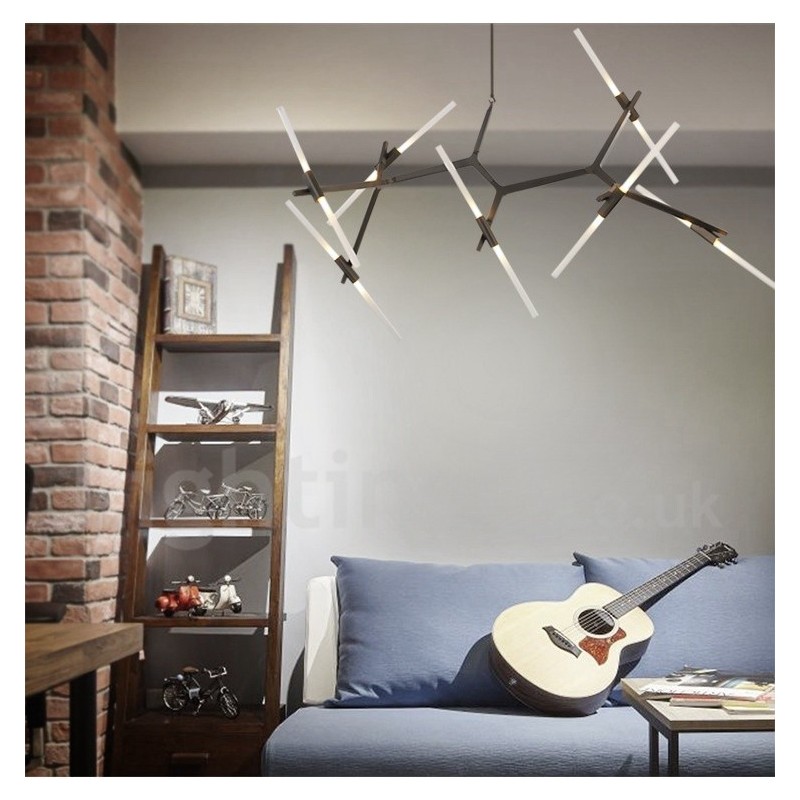 Lampadario moderno contemporaneo a 14 luci nero e dorato 204 x 112 cm