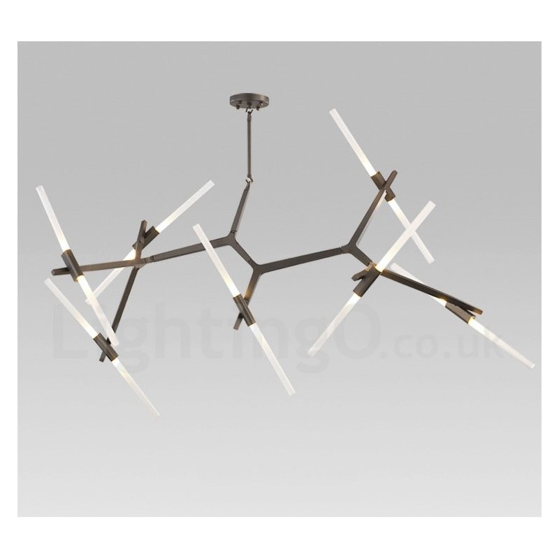Lampadario moderno contemporaneo a 14 luci nero e dorato 204 x 112 cm