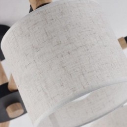 Lampadario contemporaneo a 3 luci in legno con paralume in tessuto a tamburo 54 x 37 cm