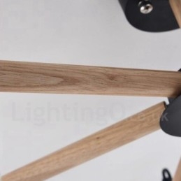 Lampadario contemporaneo a 3 luci in legno con paralume in tessuto a tamburo 54 x 37 cm