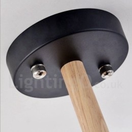 Lampadario contemporaneo a 3 luci in legno con paralume in tessuto a tamburo 54 x 37 cm