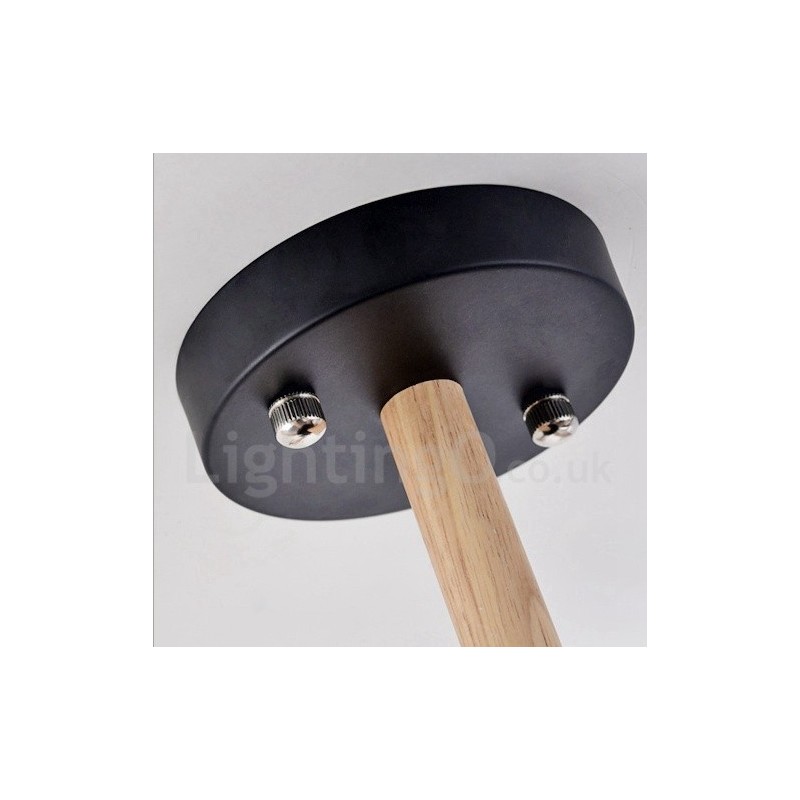 Lampadario contemporaneo a 3 luci in legno con paralume in tessuto a tamburo 54 x 37 cm