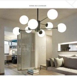 Lampadario moderno contemporaneo a 2 livelli 8 luci nero con paralume in vetro