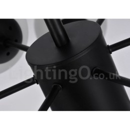 Lampadario moderno contemporaneo in metallo nero a 12 luci, 2 livelli, paralume in vetro