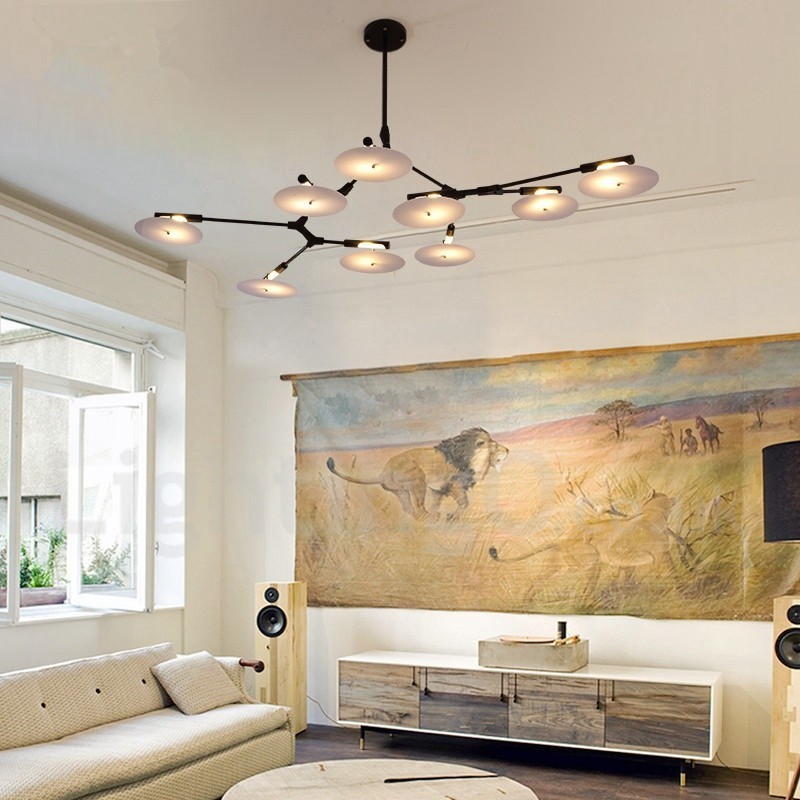 Lampadario contemporaneo nero a 9 luci 155 x 32 cm