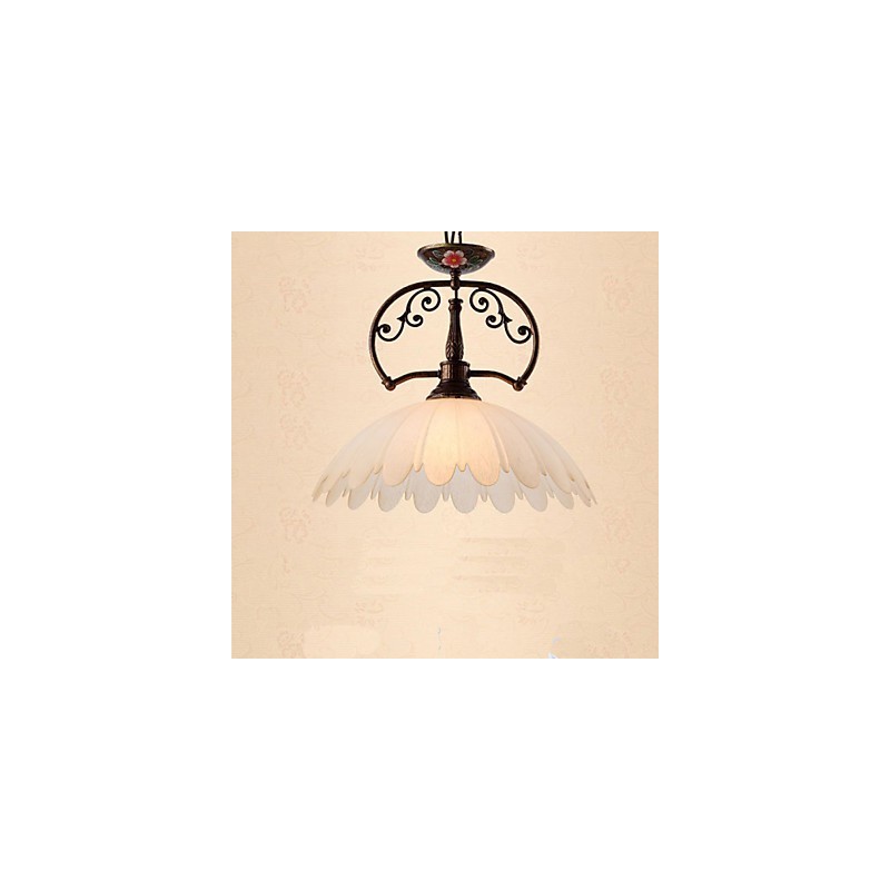 Lampada a sospensione retrò dipinta a mano country, 1 luce, marrone/bianco, E26/E27