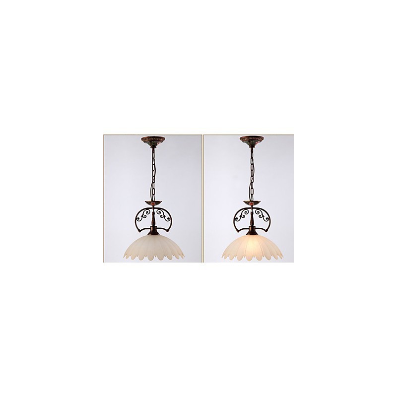 Lampada a sospensione retrò dipinta a mano country, 1 luce, marrone/bianco, E26/E27