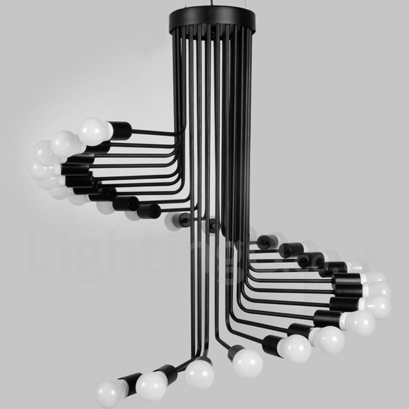 Lampadario vintage retrò moderno nero 26 luci in metallo