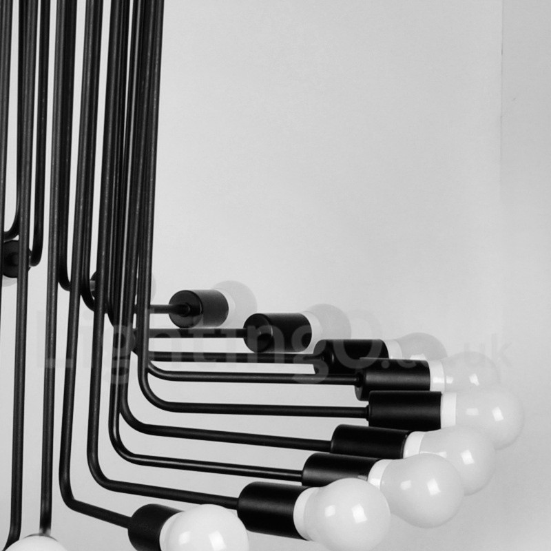 Lampadario vintage retrò moderno nero 26 luci in metallo