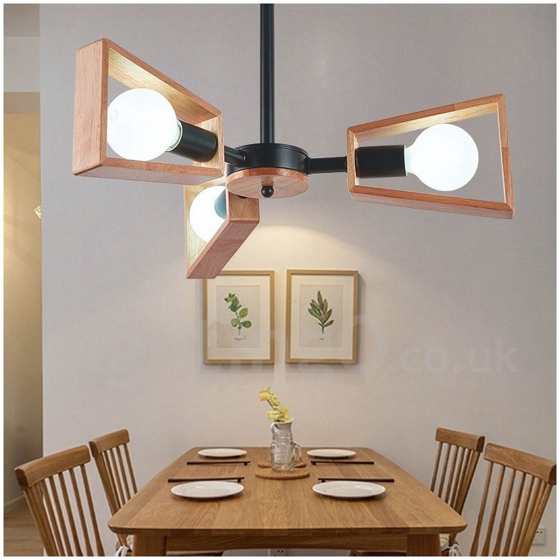 Lampadario moderno contemporaneo in legno a 3 luci 53x50 cm