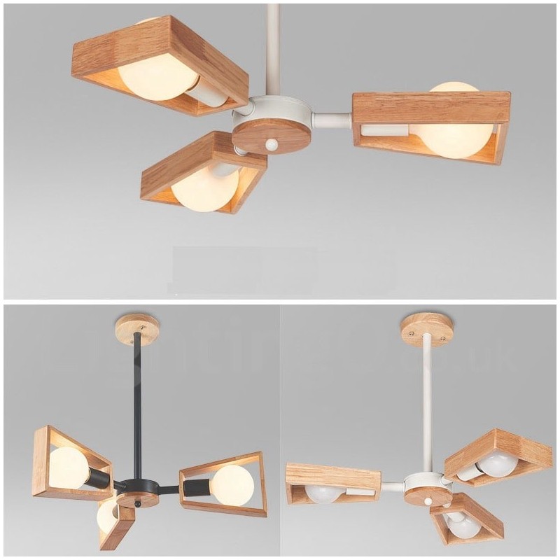 Lampadario moderno contemporaneo in legno a 3 luci 53x50 cm