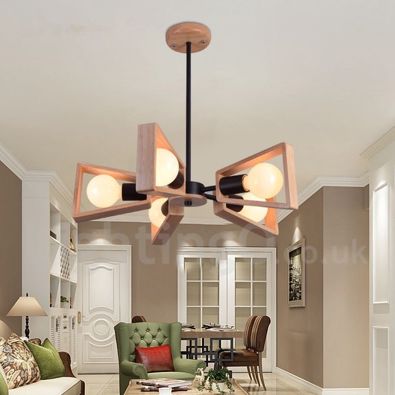 Lampadario moderno contemporaneo in legno 5 luci 53x50 cm